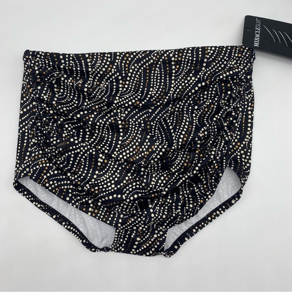 Miraclesuit Women's Printed Tummy Control High-Waist Bikini Bottoms, Black 8 - Picture 7 of 7